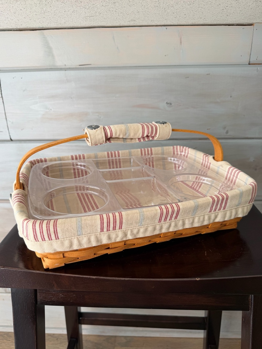 Longaberger Back Porch Basket 2 protectors and striped liner